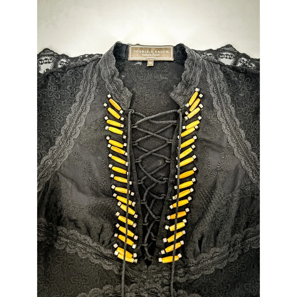 Double D Ranch Montoya Black Lace Maxi Dress Western Boho Women Medium RARE VTG - Picture 7 of 9